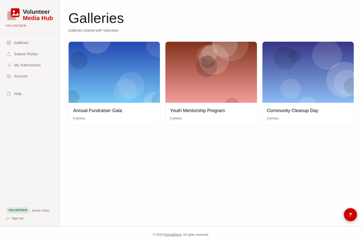Member view showing gallery cards for events