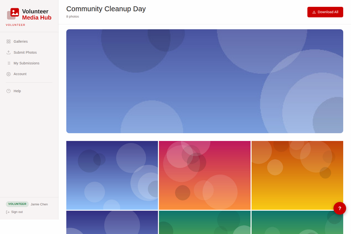 Client gallery showing a photo grid with download controls